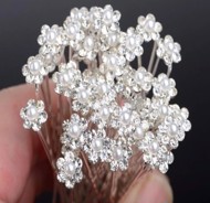 Hårnåle med små perler og diamanter, blomst 10 stk.